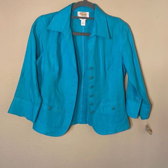 Talbots Petites 2 Turquoise Linen Blazer Jacket - Picture 1 of 8